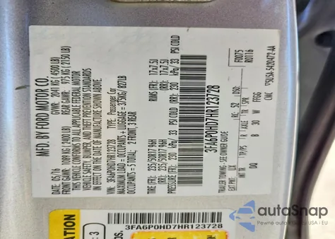2017 Ford Fusion Se from USA, damaged, VIN 3FA6P0HD7HR123728